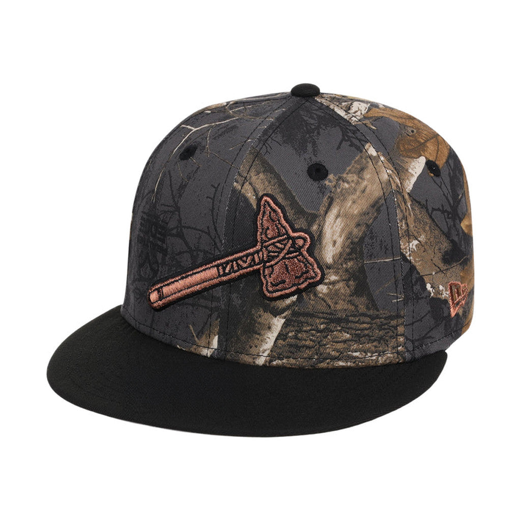 Lids Hat Drop Black Realtree 2-Tone Black And Copper Merch Atlanta Braves Snapback Hat Fan Gift - Merchluma