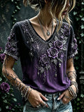 Halloween Retro Skull Rose Spider V-Neck T-Shirt Target Best Halloween Clothes Gifts For Wife - Merchluma