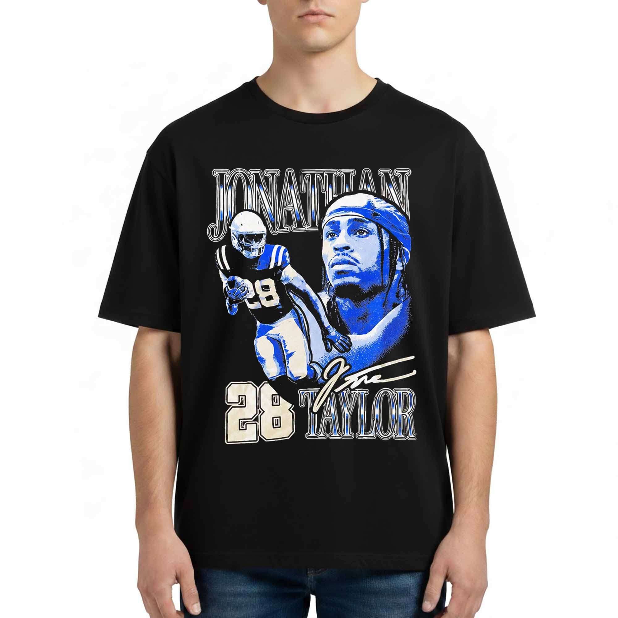 Jonathan Taylor Wearing Jonathan Taylor 28 Shirt Indianapolis Colts Merch Gifts For Fans - Merchluma