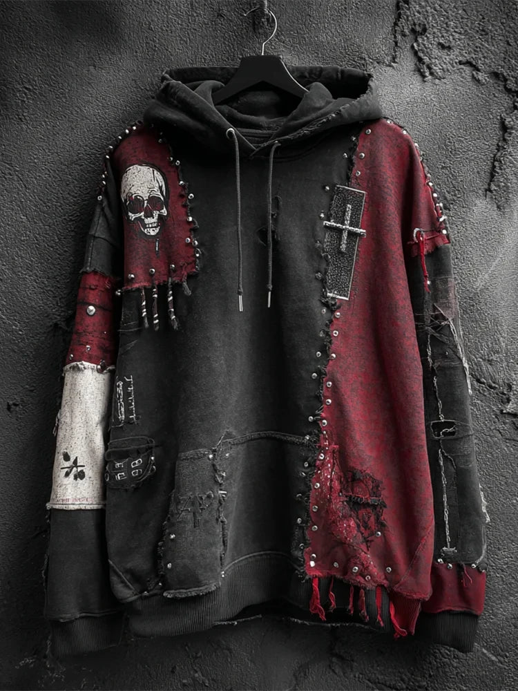 Dark Rock Skull Patchwork Hoodie Halloween Men Clothing Best Gifts For Husband - Merchluma
