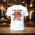 I Love Lasagna And Latinas Shirt Funny Cartoon T-Shirt Gifts For Him - Merchluma