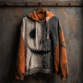 Halloween Pumpkin Face Contrast Stitched Hoodie Halloween Apparel Women's Gifts For Besties - Merchluma