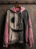 Halloween Pumpkin Face Contrast Stitched Hoodie Ladies Halloween Clothes Gifts For BFF - Merchluma