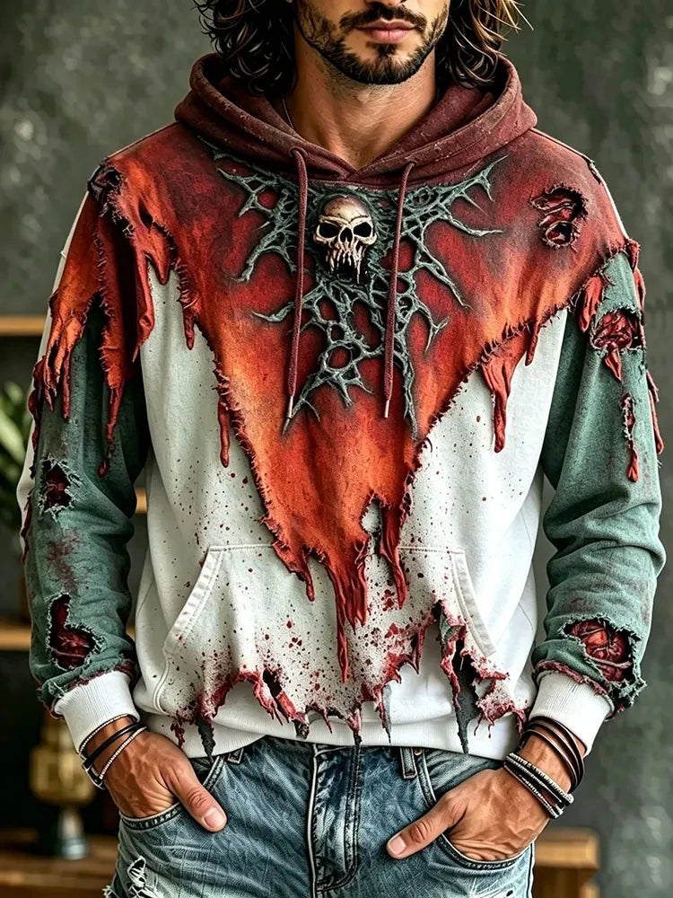 Halloween Skull Spiderweb Bloody Art Hoodie Halloween Apparel Men Gifts For Son - Merchluma