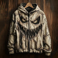 Halloween Horror Scary Face Stitch Patchwork Pattern Zip Hoodie Unique Halloween Outfits - Merchluma