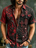 Halloween Spider Cross Art Red Black Hawaiian Shirt Mens Halloween Shirt Gifts For Horror Lovers - Merchluma
