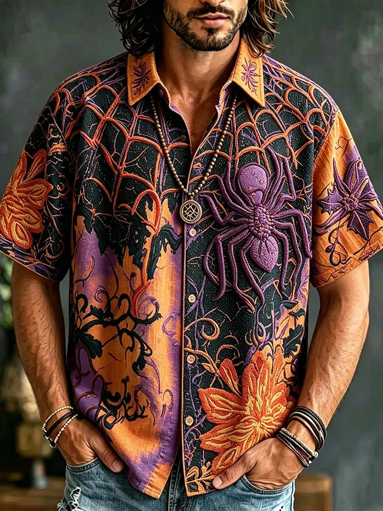 Hippie Purple Spider Art Red Black Hawaiian Shirt Halloween Themed Shirts Gifts For Him - Merchluma
