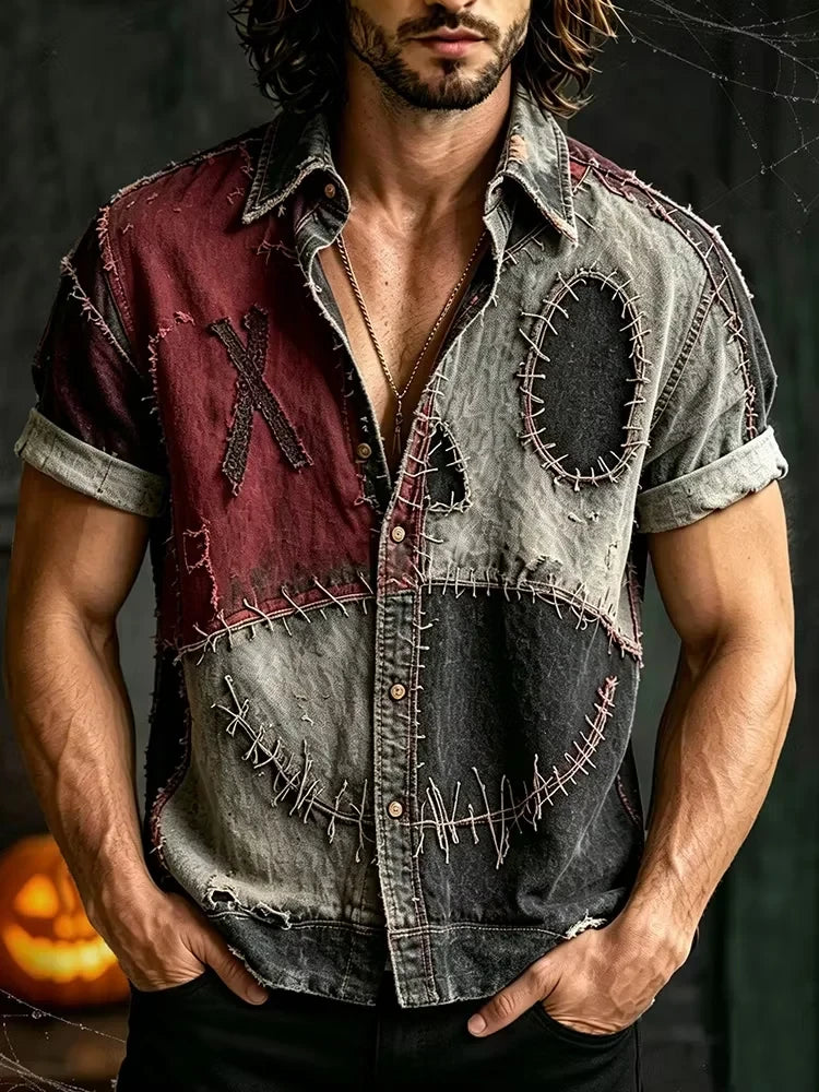 Halloween Scared Specter Face Patchwork Art Hawaiian Shirt Best Halloween Clothes Guys Gifts - Merchluma