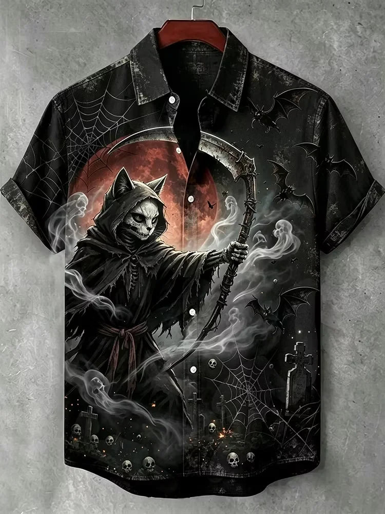 Halloween Skull Cat Soul Stealer Dark Art Hawaiian Shirt Target Halloween Apparel Son Gifts - Merchluma