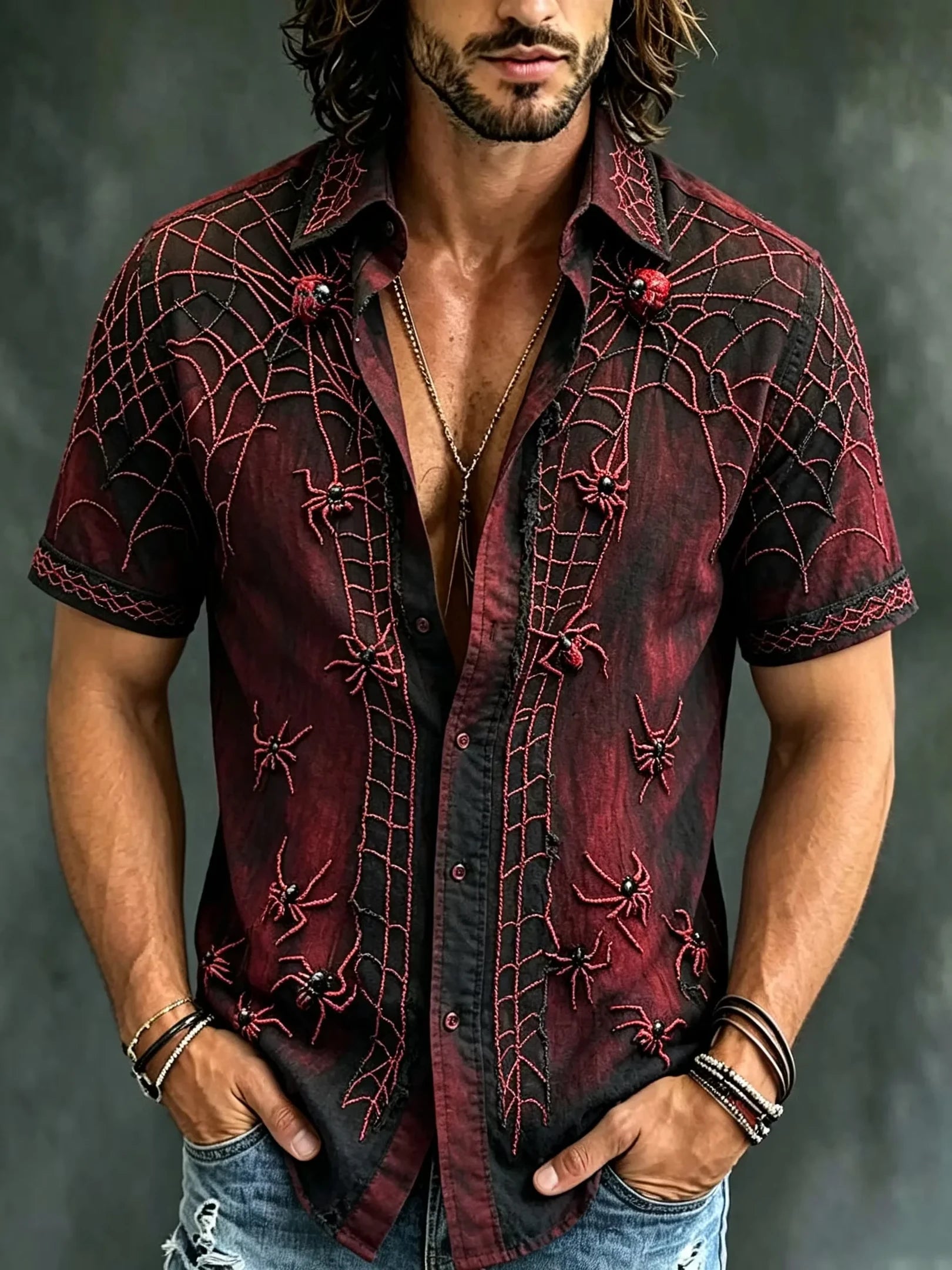 Halloween Spiderweb Art Red Black Hawaiian Shirt Halloween Clothes Best Gifts For Horror Lovers - Merchluma