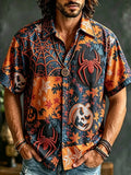 Pumpkin Maple Leaf And Gothic Spider Web Hawaiian Shirt Horror Themed Shirts Halloween Gifts - Merchluma