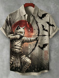 Halloween Mummy Cat Samurai Japanese Archery Art Hawaiian Shirt Mens Halloween Apparel - Merchluma
