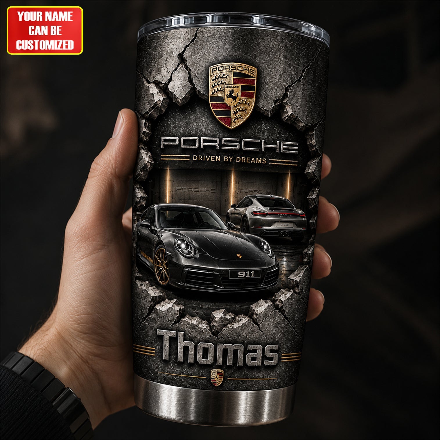 Personalized Pors Wall Crack Luxury Stainless Tumbler Driven By Dreams Car Lover Gear Dad Gifts - Merchluma