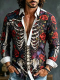 Halloween Rose Skeleton Long Sleeve Button Up Shirt Halloween Horror Nights Apparel Son Gifts - Merchluma
