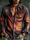 Halloween Spider And Pumpkin Art Long Sleeve Button Up Shirt Target Halloween Apparel Gift - Merchluma