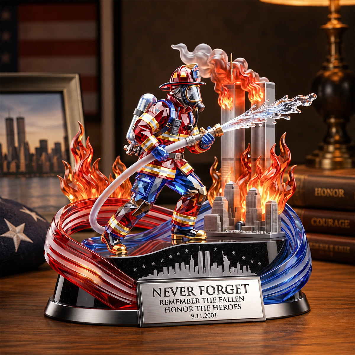 Never Forget 9 11 25 Years Remembrance Firefighter Acrylic Plaque Remember The Fallen Merch - Merchluma