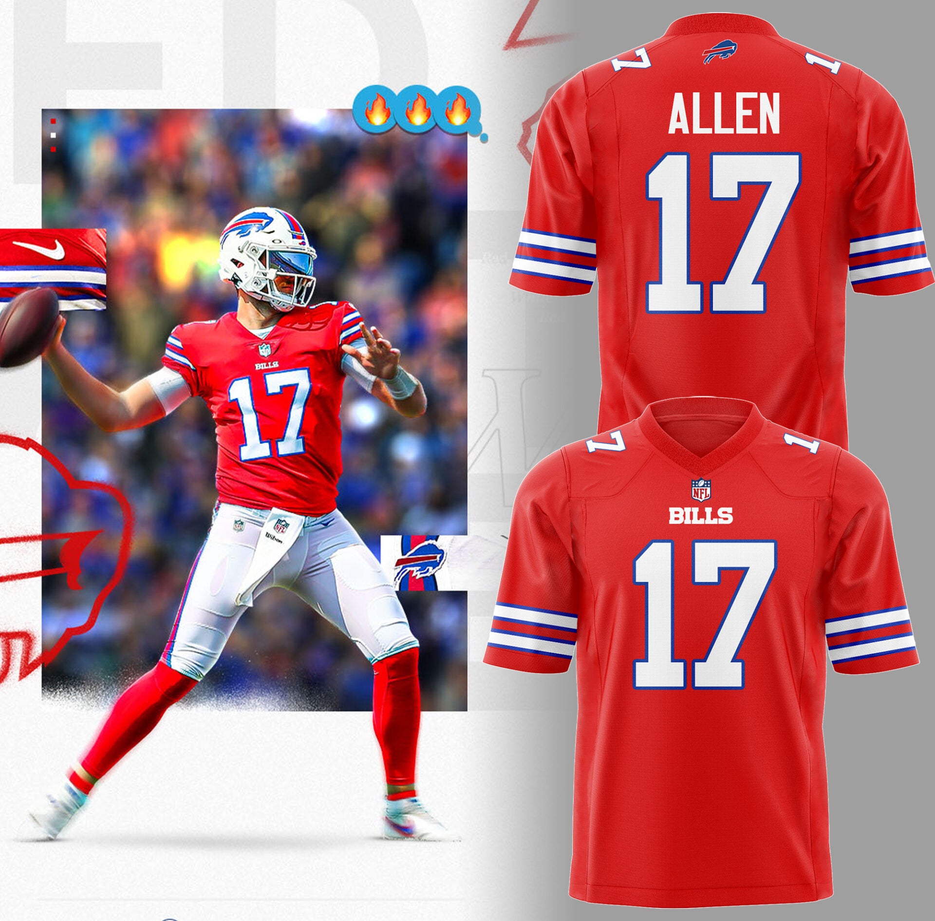 Buffalo Bills #17 Josh Allen Red Jersey Buffalo Bills Merch Best Gift For Football Lovers - Merchluma