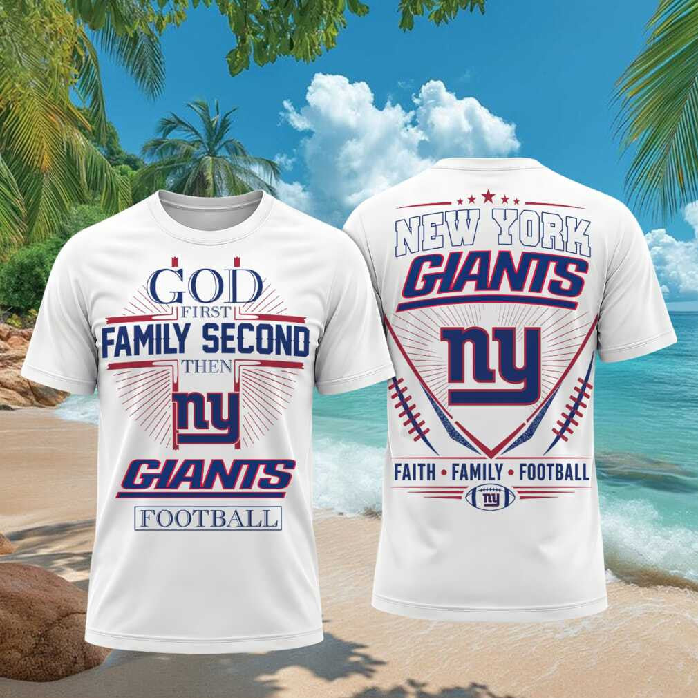 New York Giants God First Family Second Faith Football Shirt Giants Merch Gifts For Dudes - Merchluma