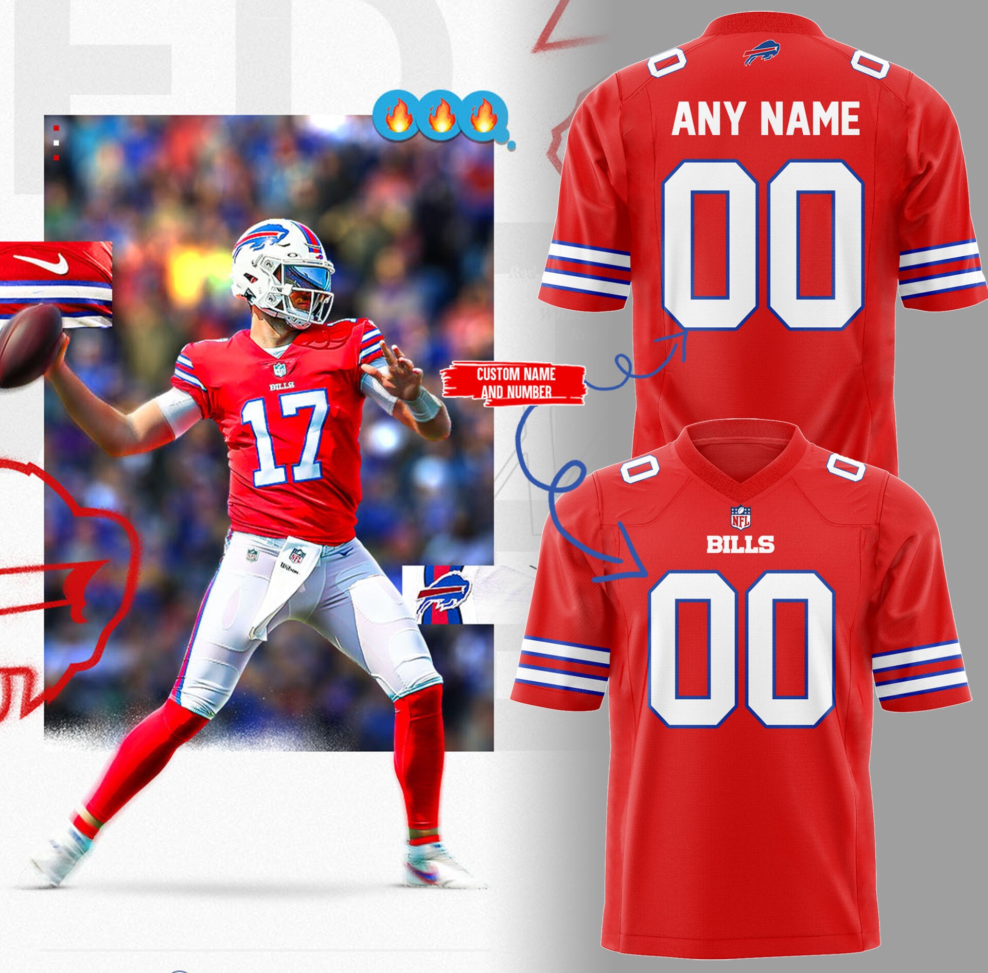 Personalized Buffalo Bills Red Jersey Buffalo Bills Merch Gift Ideas For Football Fans - Merchluma