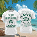 New York Jets God First Family Second Faith Football Shirt Jets Merch Gifts For Boyfriend - Merchluma