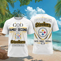 Pittsburgh Steelers God First Family Second Faith Football Shirt Steelers Merch Gifts For BFF - Merchluma