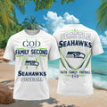 Seattle Seahawks God First Family Second Faith Football Shirt Seahawks Merch Gifts For Father - Merchluma