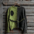 Halloween Spooky Face Contrast Stitched Art Sweater Black Green Target Halloween Apparel - Merchluma