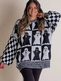 Spooky Season Checkered Sweater Ladies Halloween Clothes Gifts For Besties - Merchluma