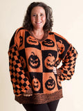 Pumpkin Spooky Season Checkered Sweater Halloween Horror Nights Apparel Women Gifts - Merchluma