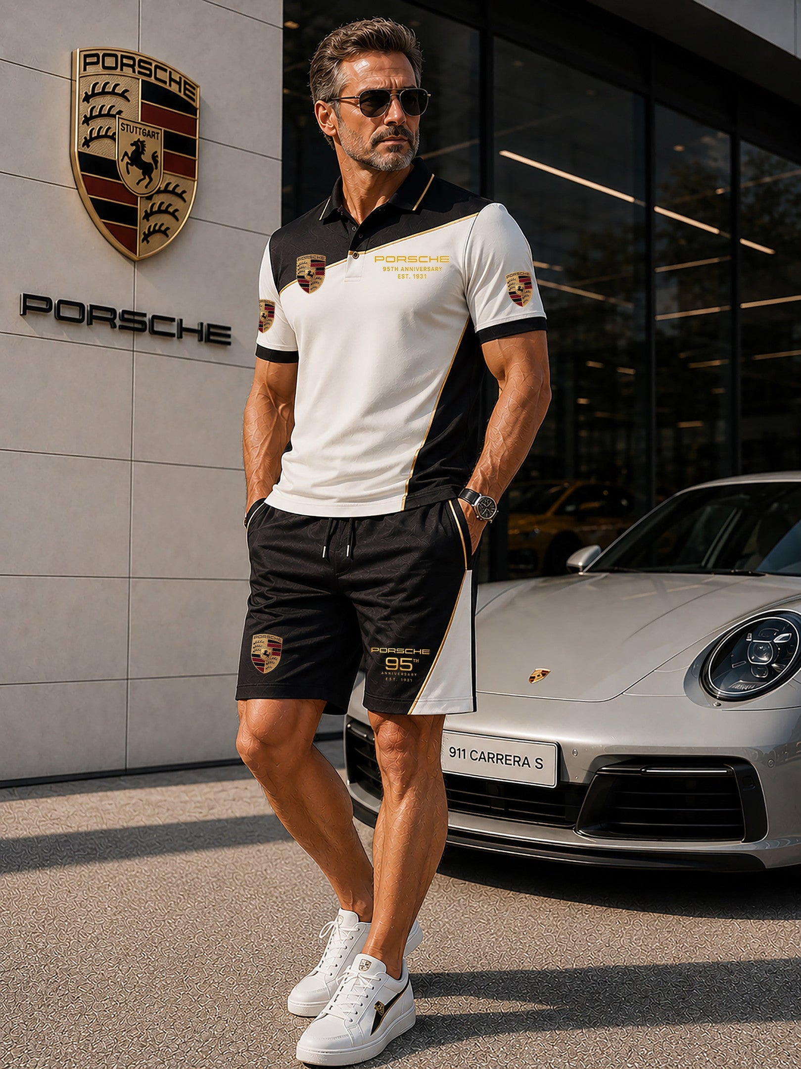 Pors 95th Anniversary Luxury Gentlemen Polo Shirt And Shorts Set Best Gift For Husband - Merchluma