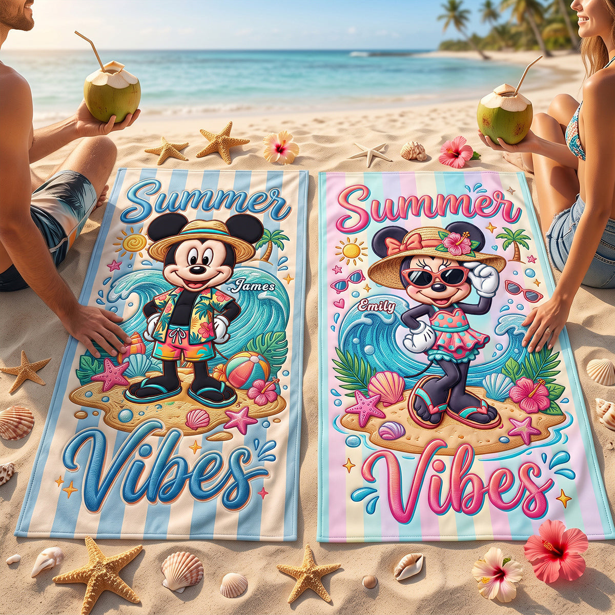 Personalized Mickey Mouse Summer Vibes Beach Towel Vacation Gifts For Beach Lovers - Merchluma