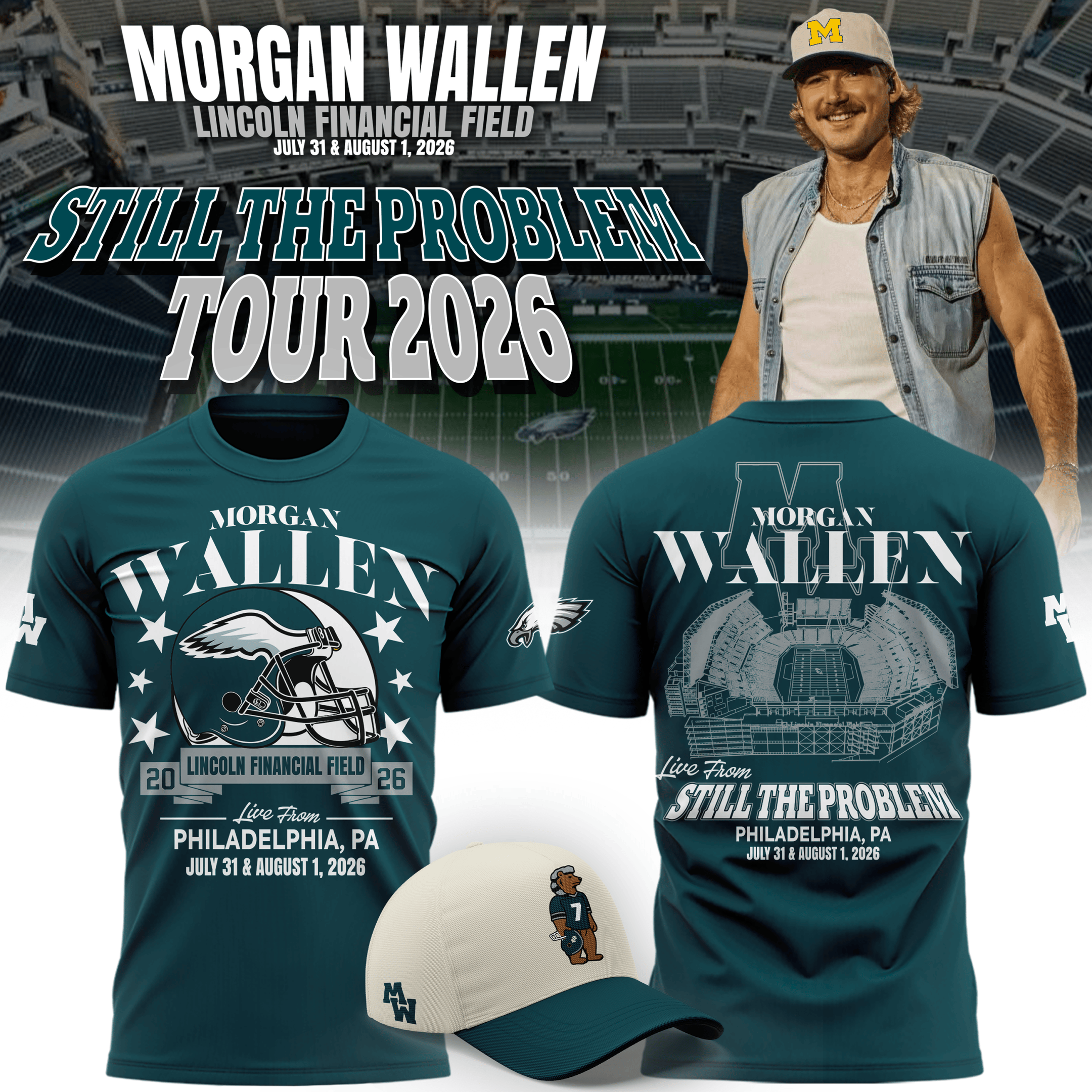Morgan Wallen x Philadelphia Eagles T-Shirt 2026 Still The Problem Tour Merch Gifts For Fans - Merchluma