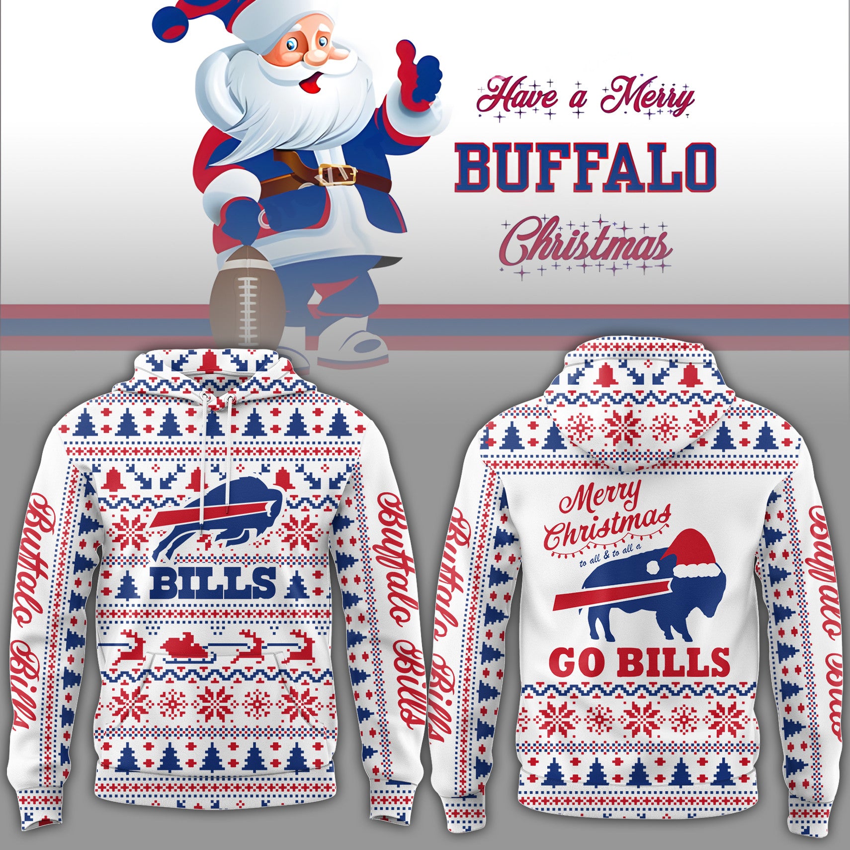Buffalo Bills Merry Christmas Hoodie Buffalo Bills Merch Xmas Holiday Apparel Gift For Fans - Merchluma