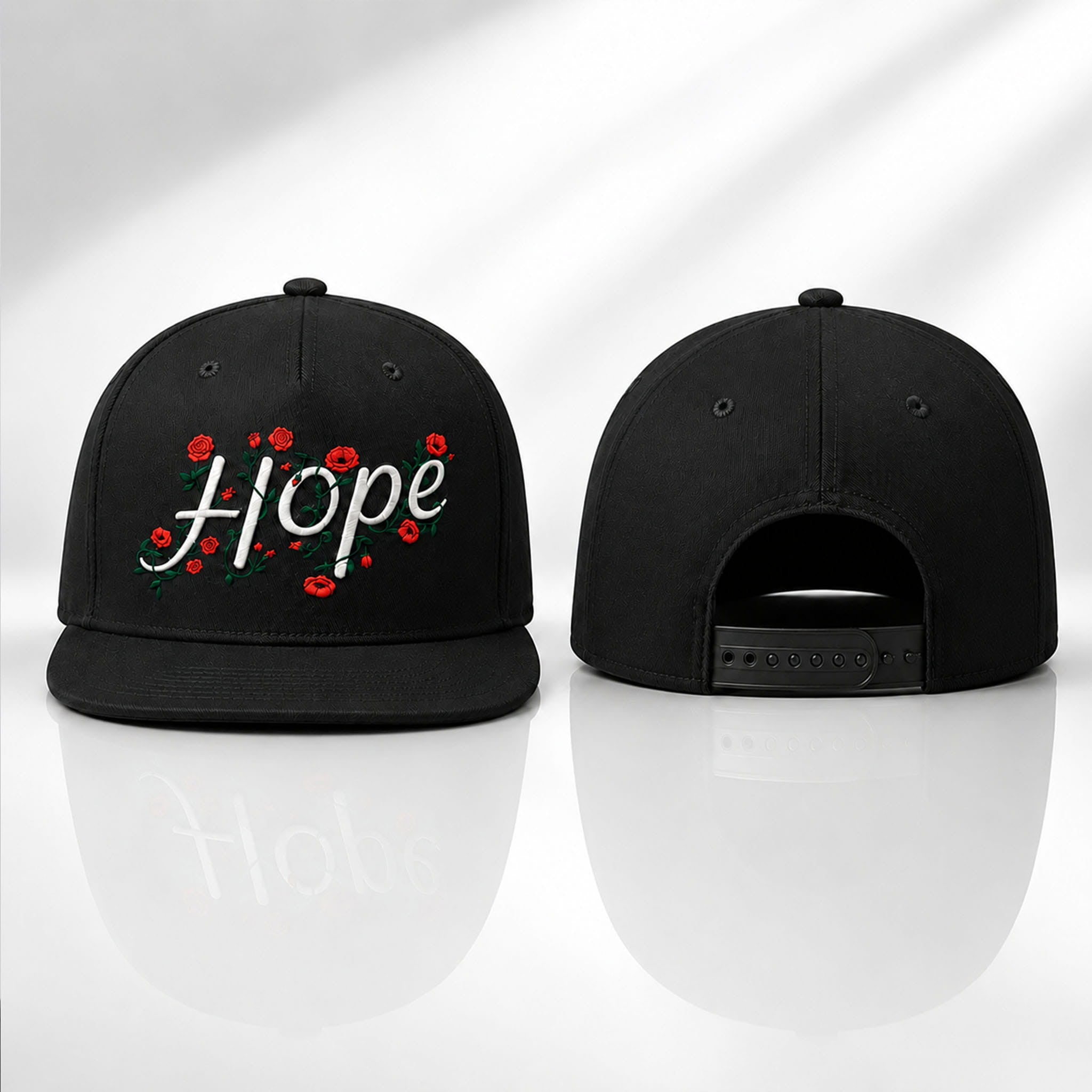 Hope Script Floral Snapback Hat Black Embroidered Gift For Best Friends - Merchluma