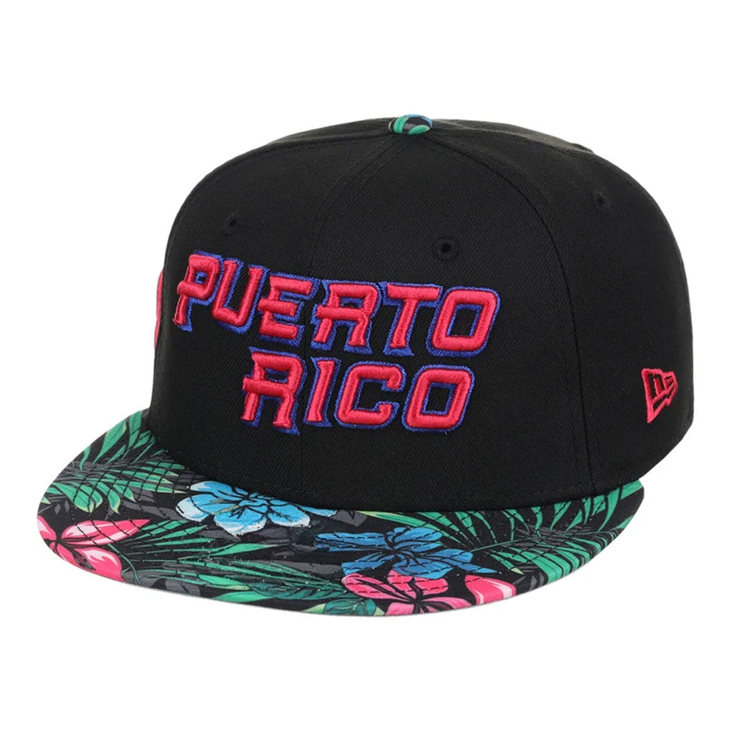 Lids Hat Drop Puerto Rico Crown The Country Merch Puerto Rico Snapback Hat Black Floral Embroidered - Merchluma