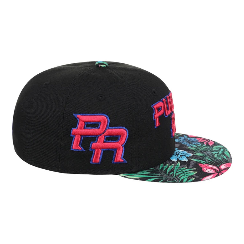Lids Hat Drop Puerto Rico Crown The Country Merch Puerto Rico Snapback Hat Black Floral Embroidered - Merchluma