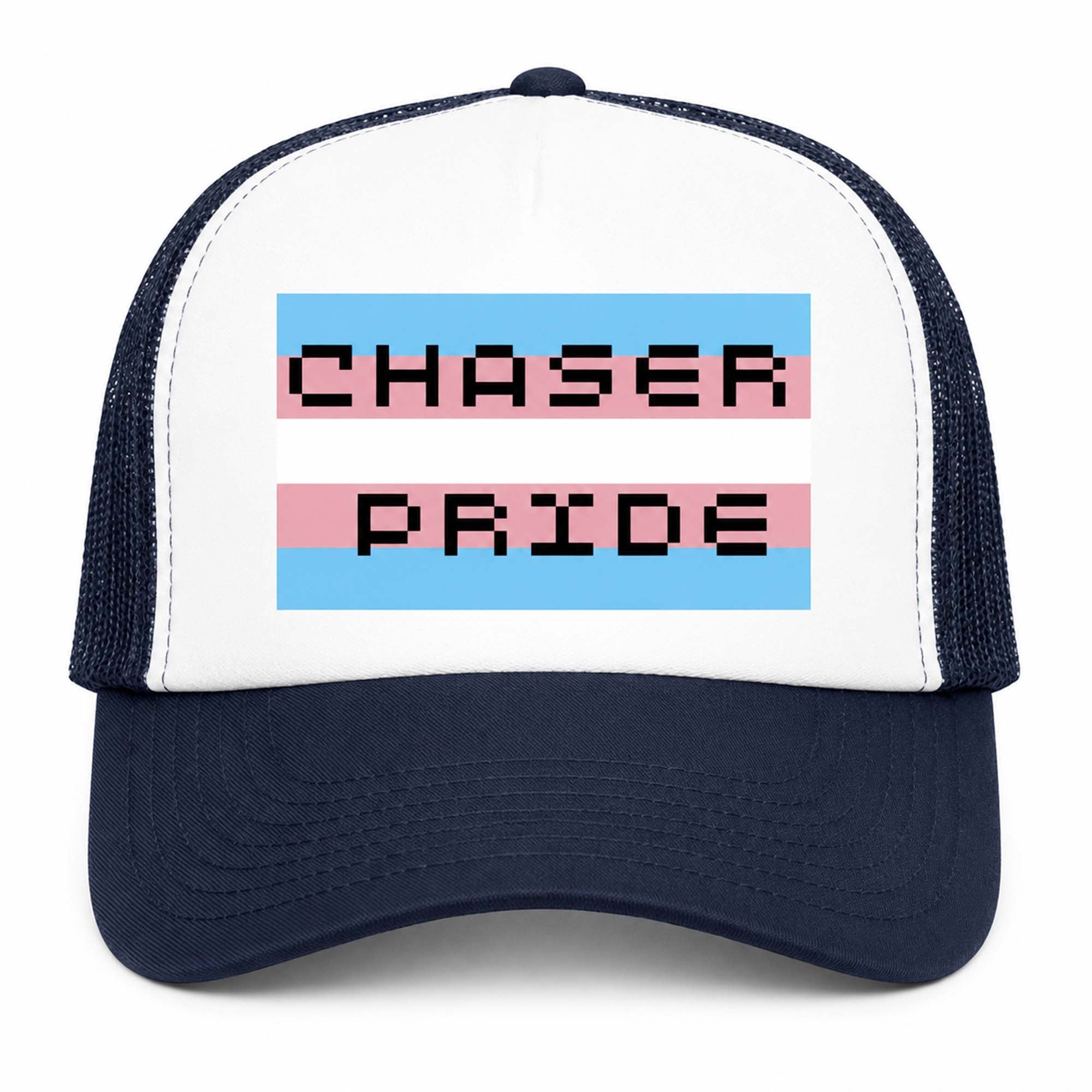 Chaser Pride Trucker Hat Navy And White LGBTQ Cap Gifts For Gays - Merchluma