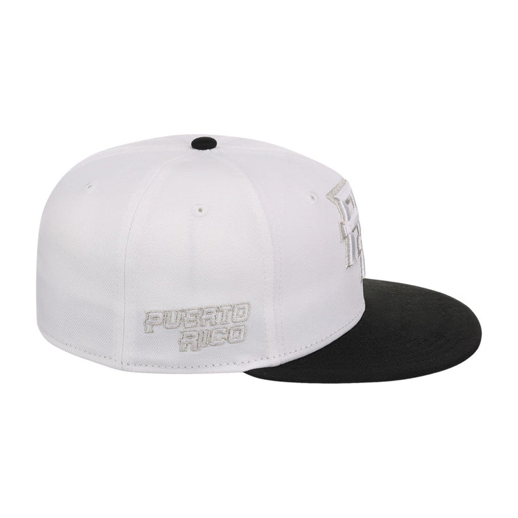 Lids Hat Drop Puerto Rico Crown The Country Merch Puerto Rico Snapback Hat White Black Embroidered - Merchluma