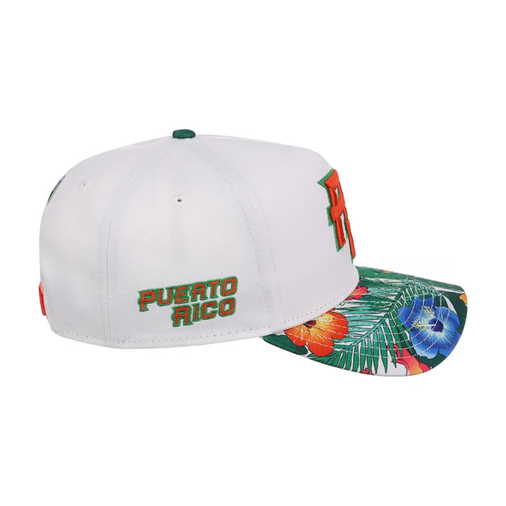 Lids Hat Drop Puerto Rico Crown The Country Merch Puerto Rico Hat White Floral Embroidered Cap - Merchluma