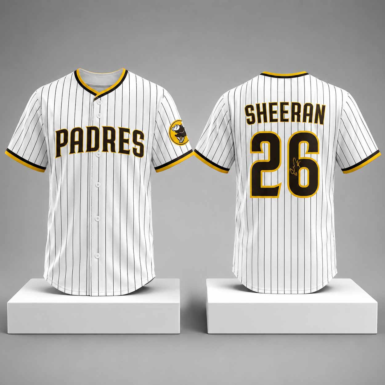 Padres Ed Sheeran 26 Striped Baseball Jersey San Diego Padres Merch Gifts For Baseball Fans - Merchluma