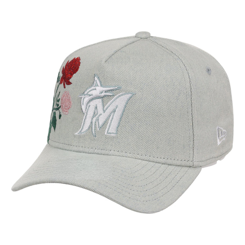 Lids Hat Drop Denim Flower Merch Miami Marlins Hat Embroidered Cool Gifts For Baseball Lovers - Merchluma