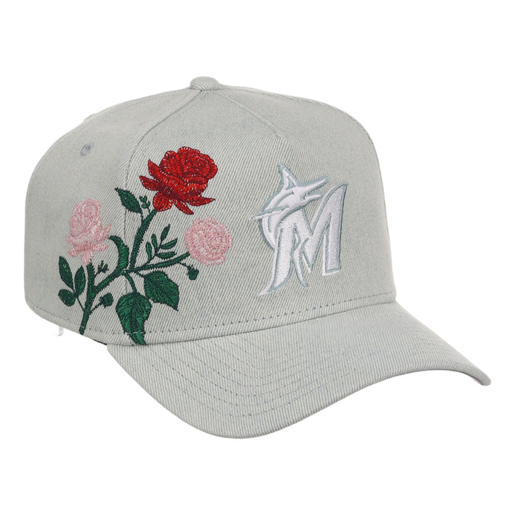 Lids Hat Drop Denim Flower Merch Miami Marlins Hat Embroidered Cool Gifts For Baseball Lovers - Merchluma
