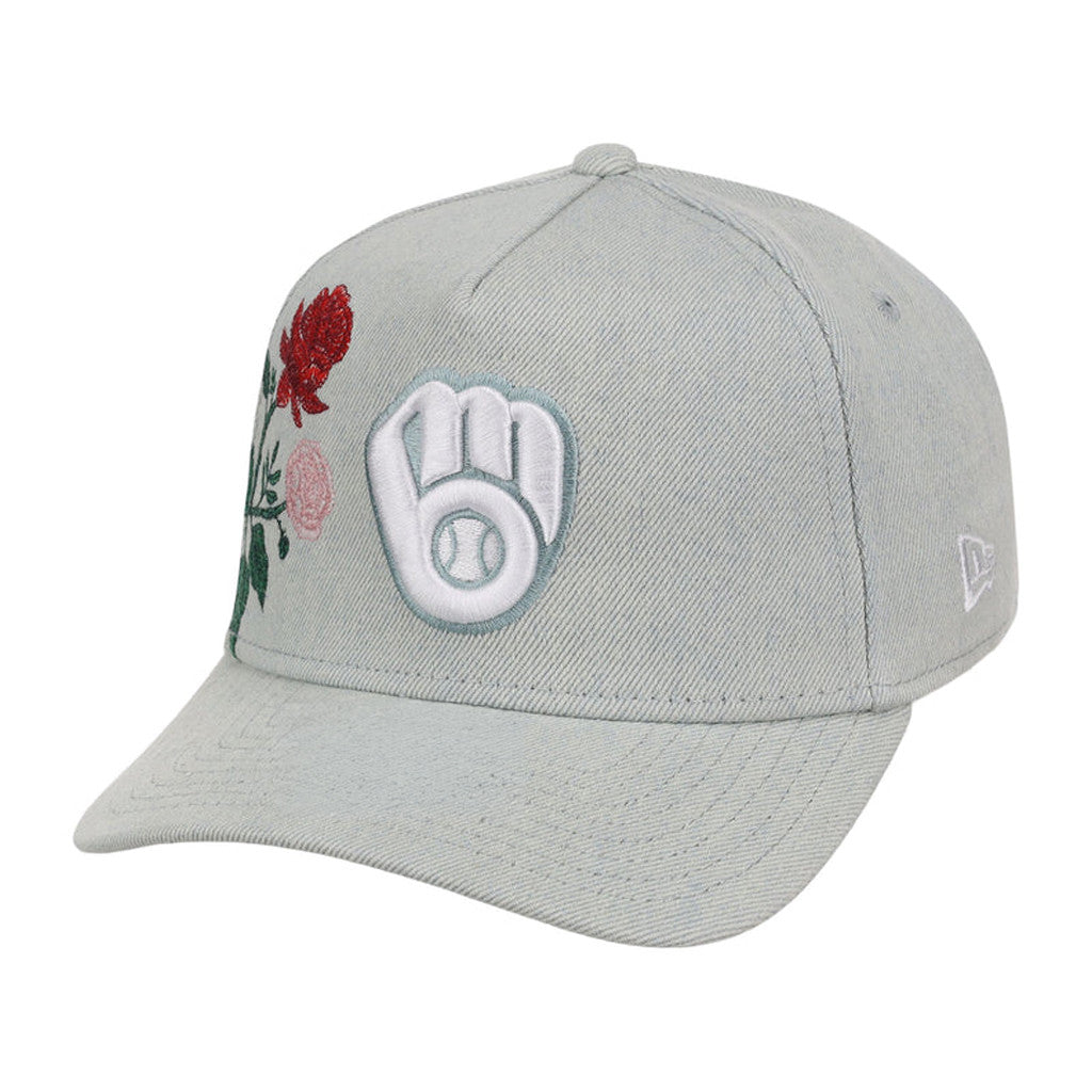 Lids Hat Drop Denim Flower Merch Milwaukee Brewers Hat Embroidered Cool Gifts For Baseball Lovers - Merchluma