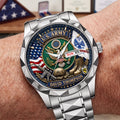Personalized Military Rank Men's Stainless Steel Watch US Army Merch Best Gift For Veteran - Merchluma
