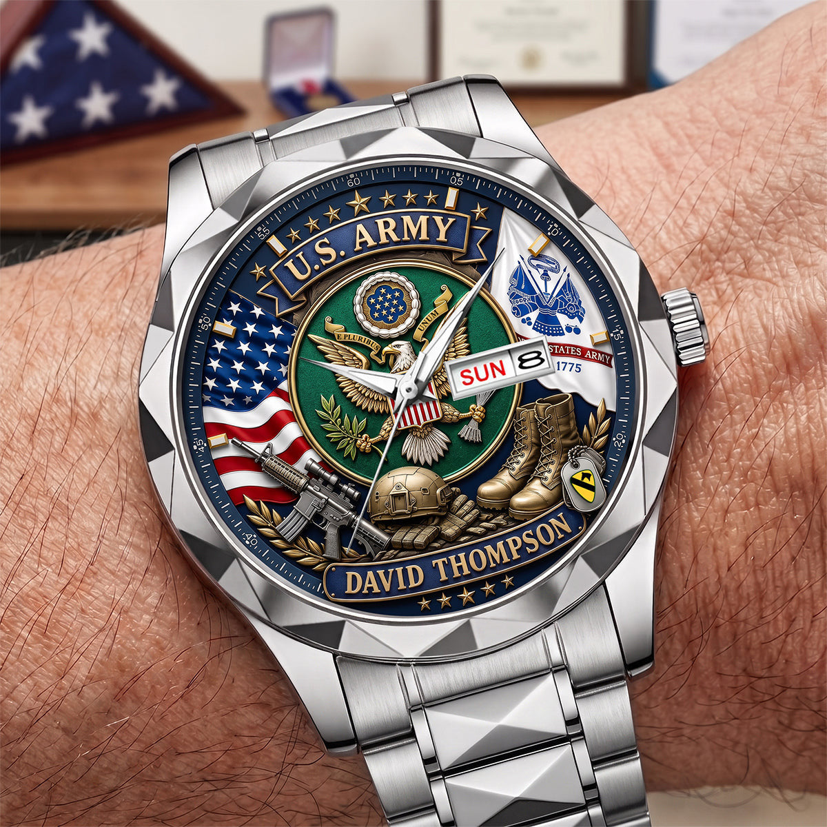 Personalized Military Rank Men's Stainless Steel Watch US Army Merch Best Gift For Veteran - Merchluma
