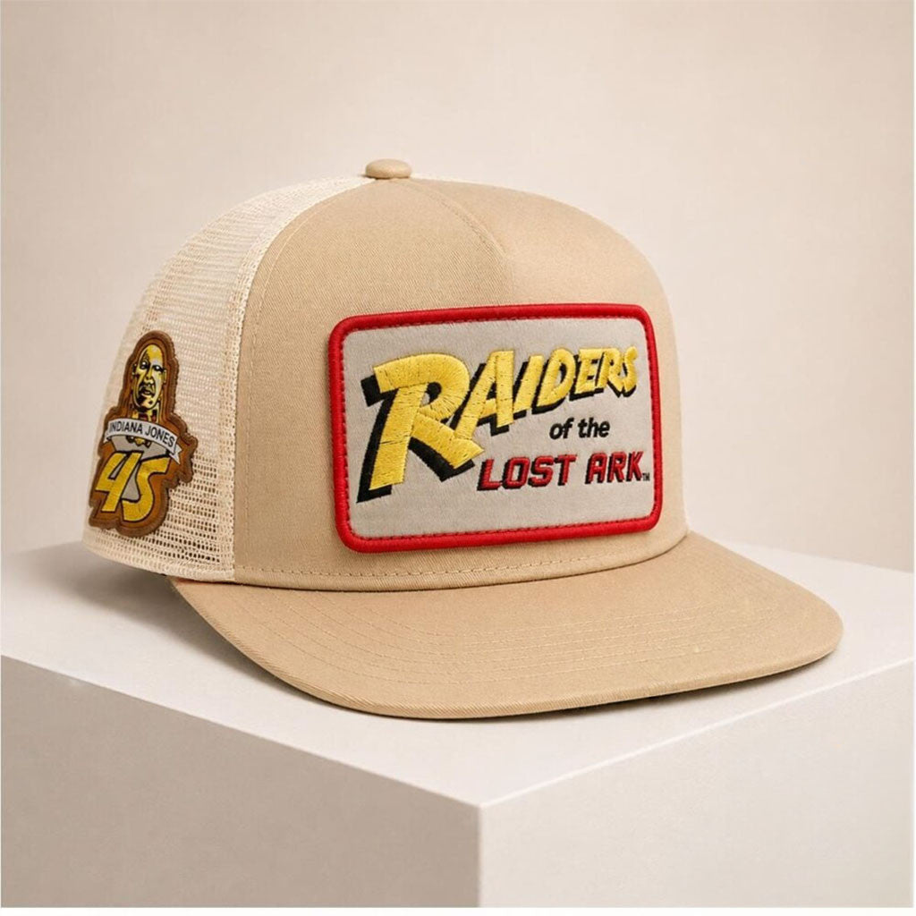 Indiana Jones Merch Raiders Of The Lost Ark 45th Anniversary 2026 Trucker Snapback Hat Embroidered - Merchluma