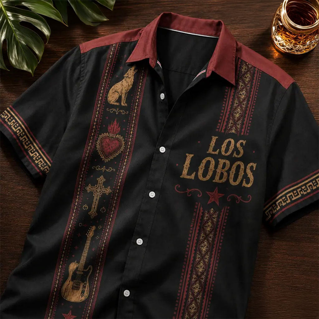 Los Lobos Retro Howling Wolf Sacred Heart Hawaiian Shirt Los Lobos Merch Brother Gifts - Merchluma