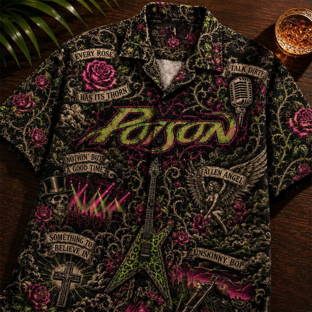 Poison Glam Metal Rock Hawaiian Shirt Every Rose Has Its Thorn Button Up Brother Gifts - Merchluma