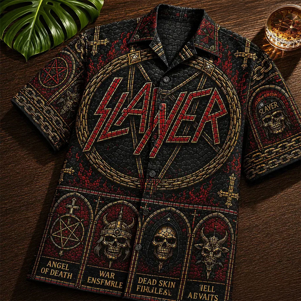 Slayer Heavy Metal Stained Glass Hawaiian Shirt Slayer Merch Cool Gifts For Music Lovers - Merchluma