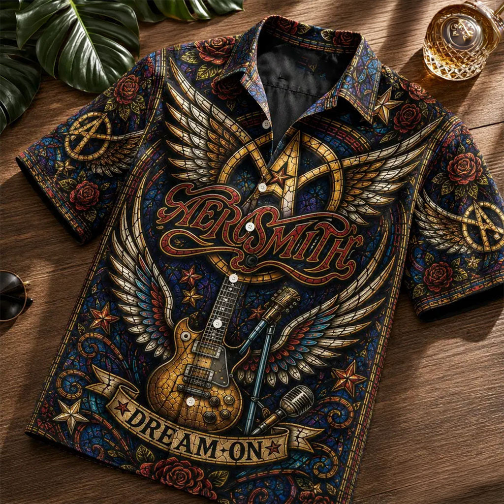 Aerosmith Dream On Stained Glass Hawaiian Shirt Aerosmith Merch Gifts For Rock Fans - Merchluma